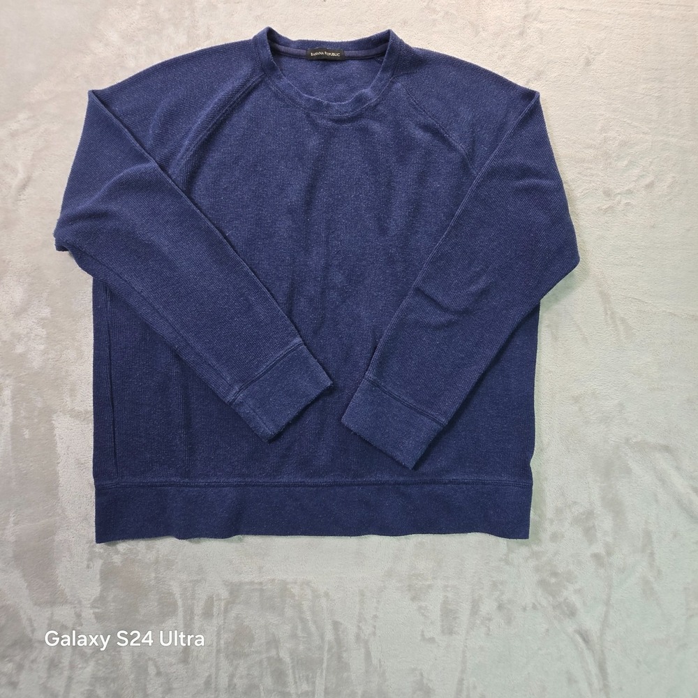 Banana Republic Mens Navy Blue Cotton Tight Knit Raglan Sleeve Sweater XL 0961